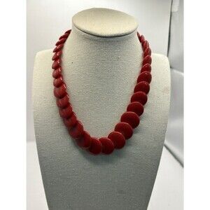 Vintage Crown Trifari Red Lucite Disc Necklace Plastic 30"